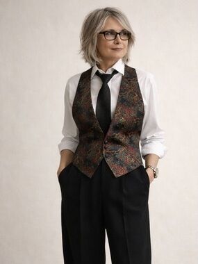 Vintage La Valiere USA Brocade Waistcoat Vest Adjustable Cinch Back Buckle 38-44